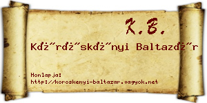 Köröskényi Baltazár névjegykártya